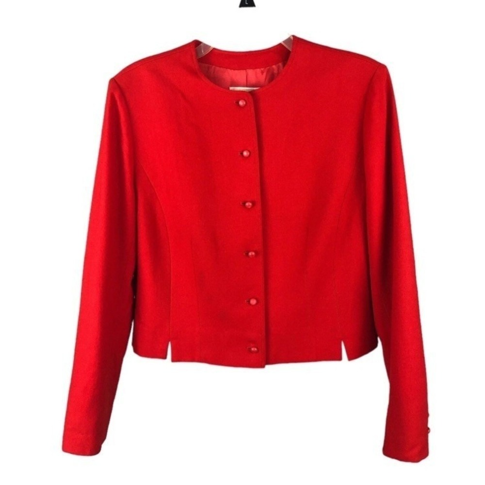 Pendleton Vintage Red Wool Blazer Jacket Collarless Cropped Pure Virgin Wool L
